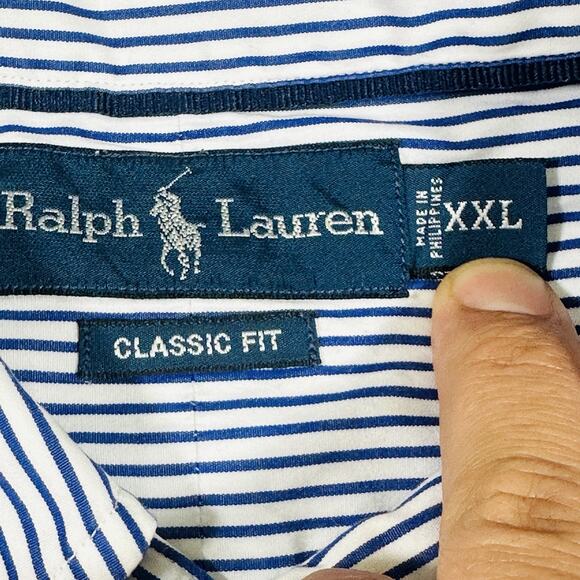 Ralph Lauren Polo‎ Classic Fit Shirt Men’s 2XL White/Blue Striped Button Down - Picture 3 of 10